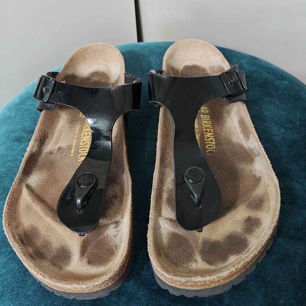 Birkenstock Gizeh Thong Sandals Womens Size 9 / 40 Black Patent Leather Slip On - Picture 2 of 10